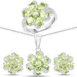 8.04 Carat Genuine Peridot and White Topaz .925 Sterling Silver 3 Piece Jewelry Set (Ring, Earrings, and Pendant w/ Chain)