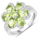 8.04 Carat Genuine Peridot and White Topaz .925 Sterling Silver 3 Piece Jewelry Set (Ring, Earrings, and Pendant w/ Chain)