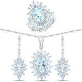 19.18 Carat Genuine Blue Topaz .925 Sterling Silver 3 Piece Jewelry Set (Ring, Earrings, and Pendant w/ Chain)