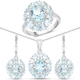 14.02 Carat Genuine Blue Topaz and White Topaz .925 Sterling Silver 3 Piece Jewelry Set (Ring, Earrings, and Pendant w/ Chain)
