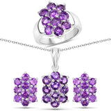 6.80 Carat Genuine Amethyst .925 Sterling Silver 3 Piece Jewelry Set (Ring, Earrings, and Pendant w/ Chain)