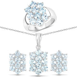 8.80 Carat Genuine Blue Topaz .925 Sterling Silver 3 Piece Jewelry Set (Ring, Earrings, and Pendant w/ Chain)
