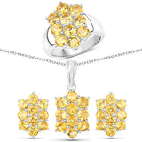 6.60 Carat Genuine Citrine .925 Sterling Silver 3 Piece Jewelry Set (Ring, Earrings, and Pendant w/ Chain)