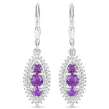 3.60 Carat Genuine Amethyst and White Topaz .925 Sterling Silver 3 Piece Jewelry Set (Ring, Earrings, and Pendant w/ Chain)