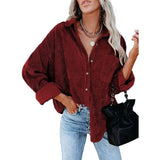 Sidefeel Women Corduroy Long Sleeve Button Down Shirt Oversized Jacket Tops