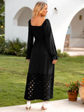Simplee Women's Boho Flowy Long Sleeve Maxi Dress Square Neck Empire Waist Smocked Swing Wedding Guest Dress