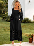 Simplee Women's Boho Flowy Long Sleeve Maxi Dress Square Neck Empire Waist Smocked Swing Wedding Guest Dress