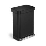 simplehuman 55-Liter Matte Black Indoor Kitchen Hinged Lid Trash Can