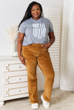 Simply Love US Flag Graphic Cuffed Sleeve T-Shirt for Women's Size S - XL Excellent design