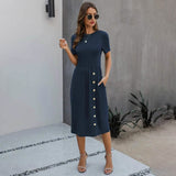 Slant Pocket Button Detail Dress