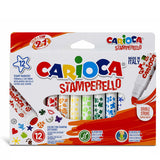 Carioca Stamperello 12-Pack Washable Markers for Kids - Non-Toxic Art Supplies with Stamp Tips