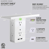 Socket Shelf 8 Port Surge Protector Wall Outlet, 6 Electrical Outlet Extenders, 2 USB Charging Ports