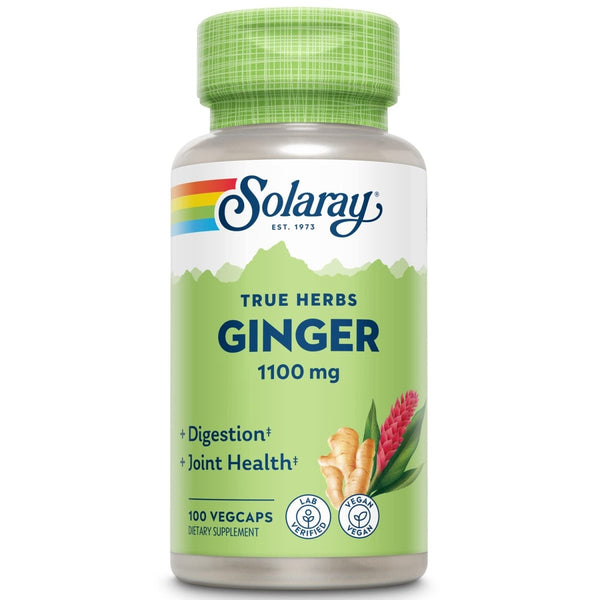 SOLARAY Ginger Root 1100mg | Healthy Digestion, Joints and Motion & Stomach Discomfort Support | Whole Root | Non-GMO & Vegan | 100 VegCaps
