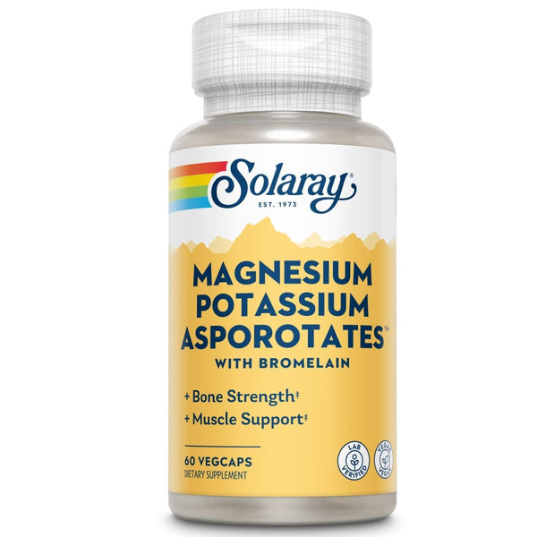 Solaray Magnesium and Potassium Asporotates w/Bromelain, Healthy Electrolyte, Muscle, Heart & Cellular Support, 60 VegCaps