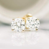 Solid 14k Yellow Gold Solitaire Round Cubic Zirconia CZ Stud Earrings
