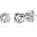 Solid 925 Sterling Silver Round  Cut  Crystal Small Studs