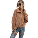 Solid Drawstring Hem Crop Teddy Jacket