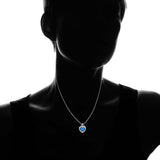 Solid Sterling Silver Blue Opal Heart Halo Necklace With Gift Box By MUIBLU Gems