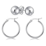 Solid Sterling Silver Hoop And Ball Set