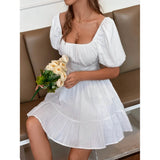 Solid Tie Back Flounce Hem Dress