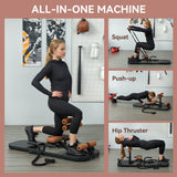 Soozier Foldable Sissy Squat Machine, Hip Thrust Machine with Push Up Stand, Multipurpose Glute Workout Equipment, Black