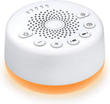 Sound Machine Easysleep White Noise Machine with 25 Soothing Sounds and Night Lights with Memory Function 32 Levels of Volume and 5 Sleep Timer Powered by AC or USB for Sleeping Relaxation (White)