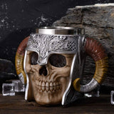 Stainless Steel Double Handle Horn Skull Beer Cup