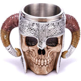 Stainless Steel Double Handle Horn Skull Beer Cup
