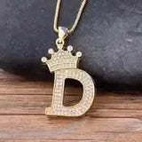 Stainless Steel Gold Overlay Hip Hop Crown A-Z Letters Necklace for Men and Women