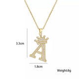 Stainless Steel Gold Overlay Hip Hop Crown A-Z Letters Necklace for Men and Women
