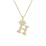 Stainless Steel Gold Overlay Hip Hop Crown A-Z Letters Necklace for Men and Women