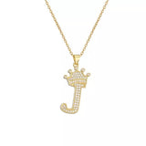 Stainless Steel Gold Overlay Hip Hop Crown A-Z Letters Necklace for Men and Women