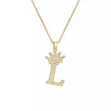 Stainless Steel Gold Overlay Hip Hop Crown A-Z Letters Necklace for Men and Women