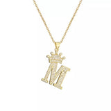 Stainless Steel Gold Overlay Hip Hop Crown A-Z Letters Necklace for Men and Women