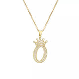 Stainless Steel Gold Overlay Hip Hop Crown A-Z Letters Necklace for Men and Women