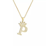 Stainless Steel Gold Overlay Hip Hop Crown A-Z Letters Necklace for Men and Women