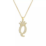 Stainless Steel Gold Overlay Hip Hop Crown A-Z Letters Necklace for Men and Women