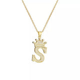 Stainless Steel Gold Overlay Hip Hop Crown A-Z Letters Necklace for Men and Women