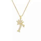 Stainless Steel Gold Overlay Hip Hop Crown A-Z Letters Necklace for Men and Women