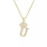 Stainless Steel Gold Overlay Hip Hop Crown A-Z Letters Necklace for Men and Women