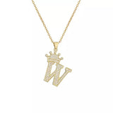 Stainless Steel Gold Overlay Hip Hop Crown A-Z Letters Necklace for Men and Women