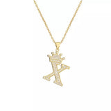 Stainless Steel Gold Overlay Hip Hop Crown A-Z Letters Necklace for Men and Women
