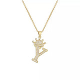 Stainless Steel Gold Overlay Hip Hop Crown A-Z Letters Necklace for Men and Women