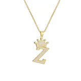 Stainless Steel Gold Overlay Hip Hop Crown A-Z Letters Necklace for Men and Women