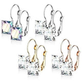 Stainless Steel Square CZ Gem Earrings