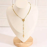 Stainless Steel St. Benedict Pattern Golden Rosary Cross Pendant Necklace