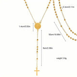 Stainless Steel St. Benedict Pattern Golden Rosary Cross Pendant Necklace