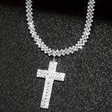 Sterling Silver 925 Luxury Cross Pendant Necklace with Multi-Layer Zircon and Sparkling Rhinestones