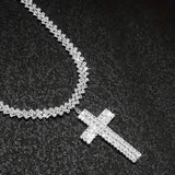 Sterling Silver 925 Luxury Cross Pendant Necklace with Multi-Layer Zircon and Sparkling Rhinestones