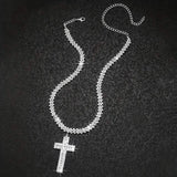 Sterling Silver 925 Luxury Cross Pendant Necklace with Multi-Layer Zircon and Sparkling Rhinestones